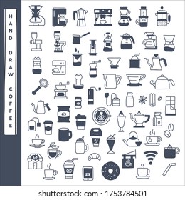 Hand draw coffee icon vector set.