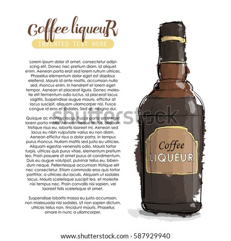 Hand draw of coffee liqueur bottle. Vector illustration.