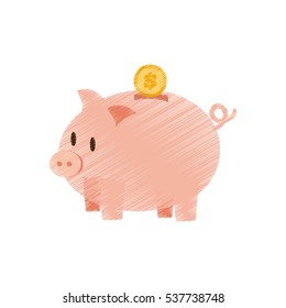 hand draw coin piggy saving money color vector illustration eps 10