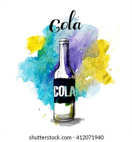 Hand draw of cola bottle. Vector illustration.