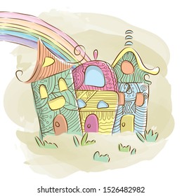hand draw colorful cartoon house vector illustration