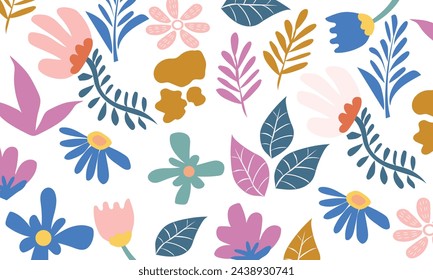 Hand draw colorful flower seamless pattern illustration. Children style floral doodle background, nature shapes wallpaper.great for textiles, banners, wallpapers, wrapping vector design.