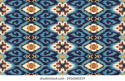 Hand draw colorful Ikat folklore geometric ethnic pattern traditional.Aztec style beautiful embroidery abstract vector.great for textiles, banners, wallpapers, wrapping vector design