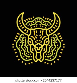 Hand Draw Colorful Monoline Skulls Boned Head Bull or Goat Design Vector Emblem