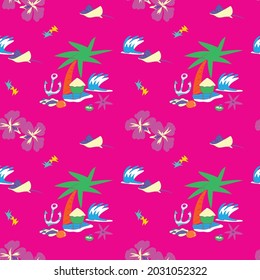 hand draw colorful sea pattern Hawaii seamless