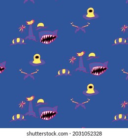 hand draw colorful sea pattern Hawaii seamless