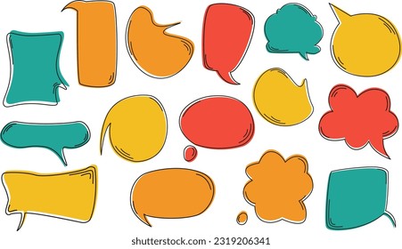 Colección de burbujas de voz colorida Dibujo a mano