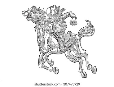 Hand Draw Of Cowboy Riding Horse In Zentangle Style