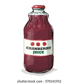 Hand Draw Of Cranberry Juice. Vector Illustration.