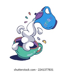 hand draw cream pouring into a cup vector