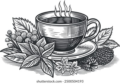 Hand draw cup of herbal tea