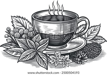 Hand draw cup of herbal tea