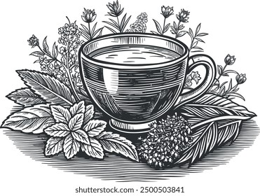 Dibujar a mano taza de té de hierbas