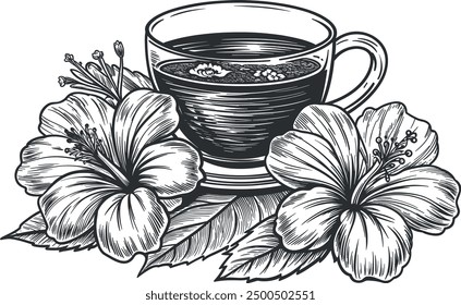Hand draw cup of hibiscus tea
