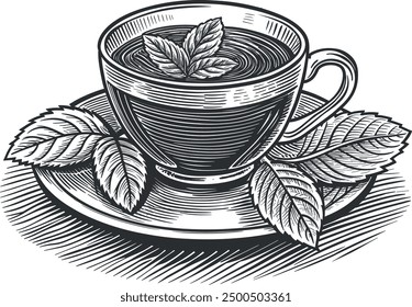 Hand draw cup of mint tea