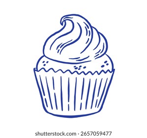 Hand draw cupcake vector illustration. Muffin in sketch doodle style. Fresh bakery