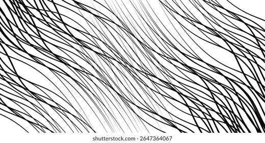 Dibujo a mano de la curva de la onda sin patrón. Fondo de Vector abstracto ondulado de línea fina. Patrón de onda curva sin fisuras. Arte de línea rayado gráfico moderno