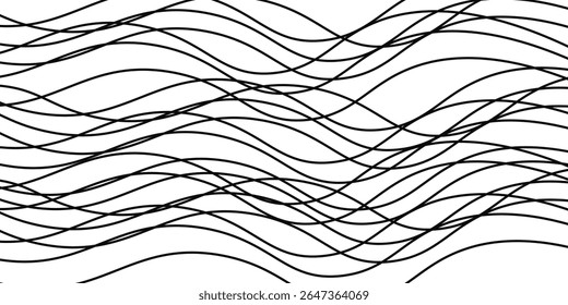 Dibujo a mano de la curva de la onda sin patrón. Fondo de Vector abstracto ondulado de línea fina. Patrón de onda curva sin fisuras. Arte de línea rayado gráfico moderno