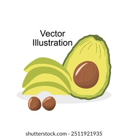 Hand draw cute avocado fruit vector design. Whole, half, slices. Fresh green color. Set of element fruits. Cartoon style. Avocado with seed and without seed. tropical fruit for logo, label, packaging,