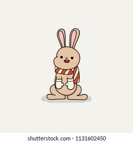 Hand draw cute brown rabbit with scarf.Autumn.character design.