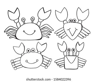 Hand draw cute cartoon set of crab vector