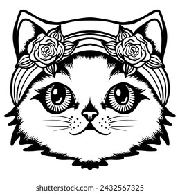 Hand draw cute cat coloring book or active page. Pet cat coloring book. Animal vector