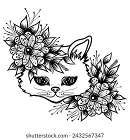 Hand draw cute cat coloring book or active page. Pet cat coloring book. Animal vector