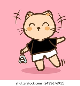 Hand draw cute Cat and Rabbit cartoon character vector on color background. Cartoon character design. Cute Animals character for kids. Vector illustration.