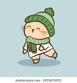 Hand draw cute Cat and Rabbit cartoon character vector on color background. Cartoon character design. Cute Animals character for kids. Vector illustration.