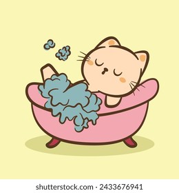 Hand draw cute Cat and Rabbit cartoon character vector on color background. Cartoon character design. Cute Animals character for kids. Vector illustration.