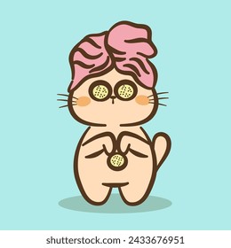 Hand draw cute Cat and Rabbit cartoon character vector on color background. Cartoon character design. Cute Animals character for kids. Vector illustration.