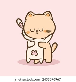 Dibujo a mano lindo gato y conejo personaje de dibujos animados vector sobre fondo de color. Diseño de personajes de dibujos animados. Carácter de animales lindos para los niños. Ilustración vectorial.