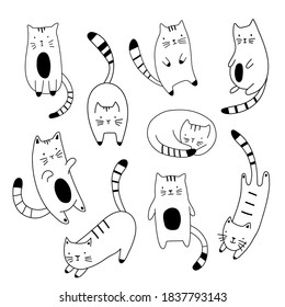 Hand draw cute cats in sketch style. Doodle style. Vector illustration isolated on a white background. For wallpaper, textiles, fabric, paper.