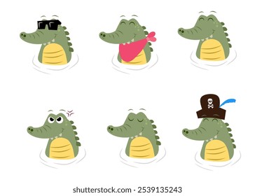 Hand Draw Cute crocodile set collection
