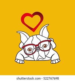 hand draw cute dog pet with glasses heart background vector illustration eps 10