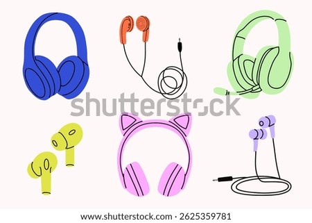 Hand draw cute headphones set