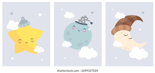 Dibujar a mano ilustraciones lindas - luna, estrella