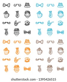 hand draw cute mustaches, beer, tie, bow tie, pipe, hat, coffee and man icon set