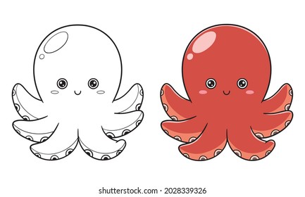 Hand draw cute octopus and coloring for kids