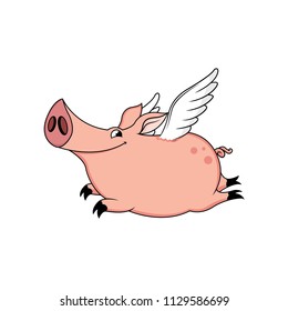 Hand draw cute pig with wings cartoon vector illustration