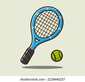 hand draw cute racket tennis vector illustration
