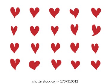 Hand draw cute red heart icon set