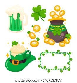 Hand draw cute St.Patrick's Day elements isolated on white background. Vector illustration.