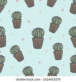Hand Draw Cute Succulent Cactus Seamless Pattern Background Pastel Watercolor Style for Fabric , Paper ,Card ,Wallpaper ,Textile Surface