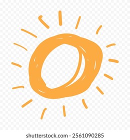 Hand draw cute sun illustration on white background.