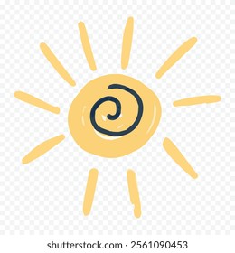 Hand draw cute sun illustration on white background.
