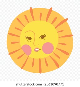 Hand draw cute sun illustration on white background.