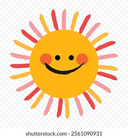 Hand draw cute sun illustration on white background.