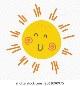 Hand draw cute sun illustration on white background.