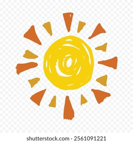 Hand draw cute sun illustration on white background